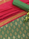 Banarasee Tissue Salwar Kameez Fabric With Contrast Cotton Silk Dupatta-Green & Pink