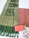 Banarasee Brocade Salwar Kameez Fabric With Jaal Design Dupatta-Peach & Green