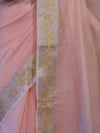 Banarasee Cotton Silk Plain Saree With Floral Zari Border-Pastel Peach