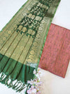 Banarasee Brocade Salwar Kameez Fabric With Jaal Design Dupatta-Peach & Green