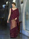 Banarasee Handloom Cotton Silk Saree With Antique Zari Buti Design & Border-Burgundy