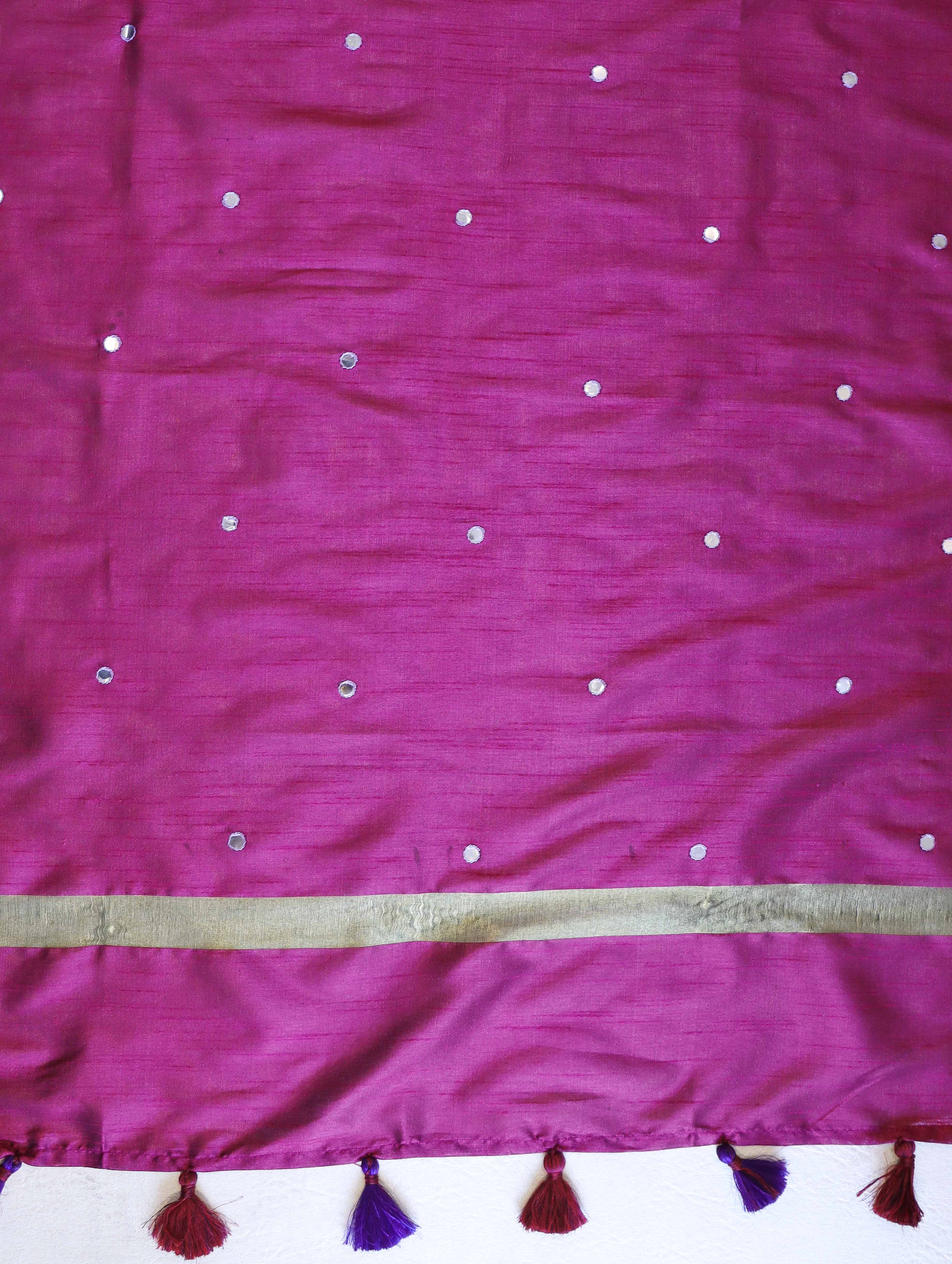 Banarasee Brocade Salwar Kameez Fabric With Mirror Work Dupatta-Yellow & Burgundy