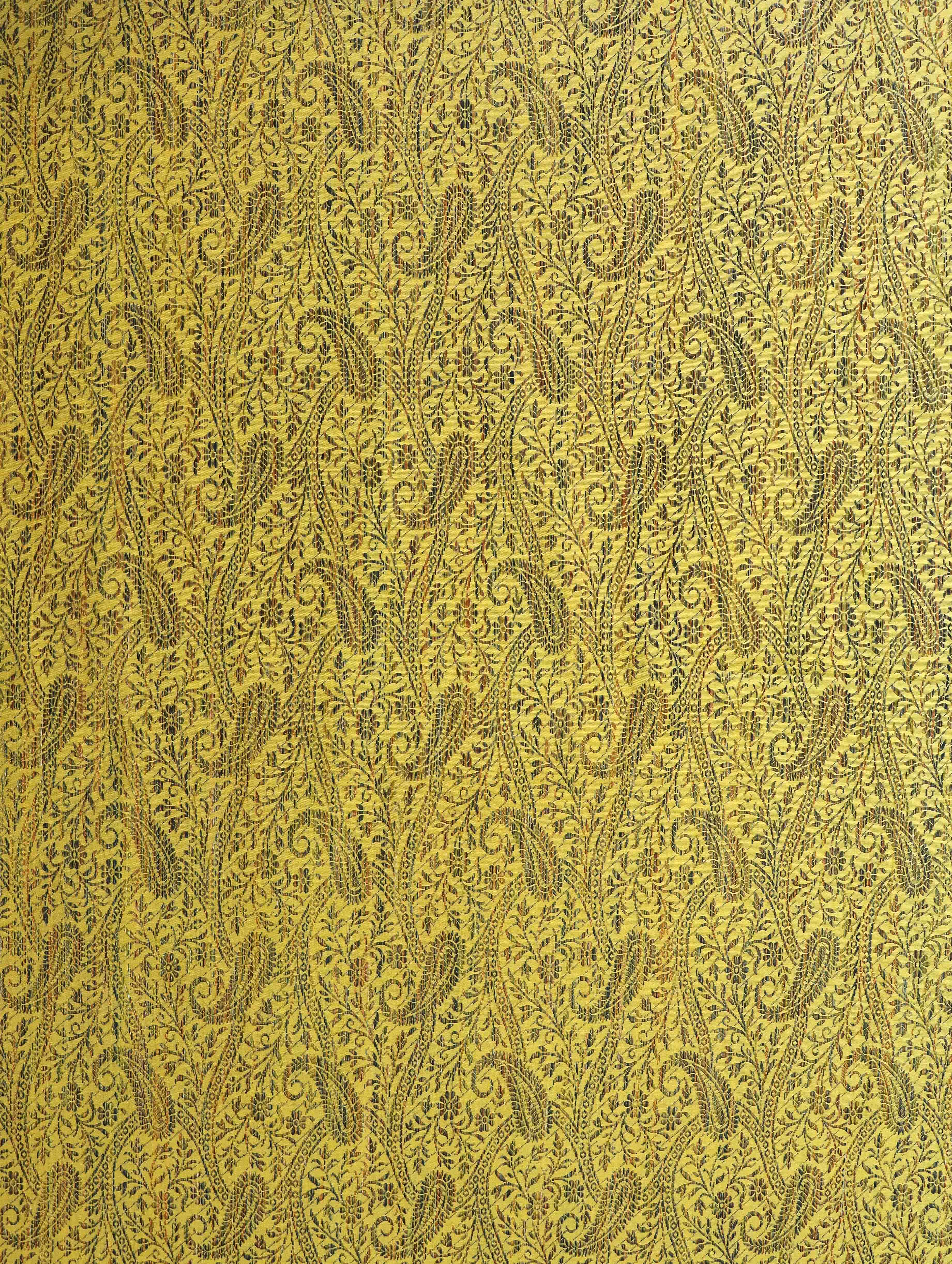 Banarasee Brocade Salwar Kameez Fabric With Mirror Work Dupatta-Yellow & Burgundy