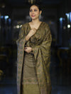 Banarasee Semi-Silk Resham Weaving Salwar Kameez Fabric With Dupatta Set-Olive Green