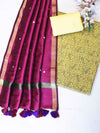 Banarasee Brocade Salwar Kameez Fabric With Mirror Work Dupatta-Yellow & Burgundy