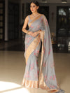 Banarasee Organza Mix Saree With Digital Floral Print-Grey