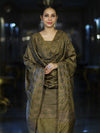 Banarasee Semi-Silk Resham Weaving Salwar Kameez Fabric With Dupatta Set-Olive Green