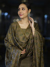 Banarasee Semi-Silk Resham Weaving Salwar Kameez Fabric With Dupatta Set-Olive Green