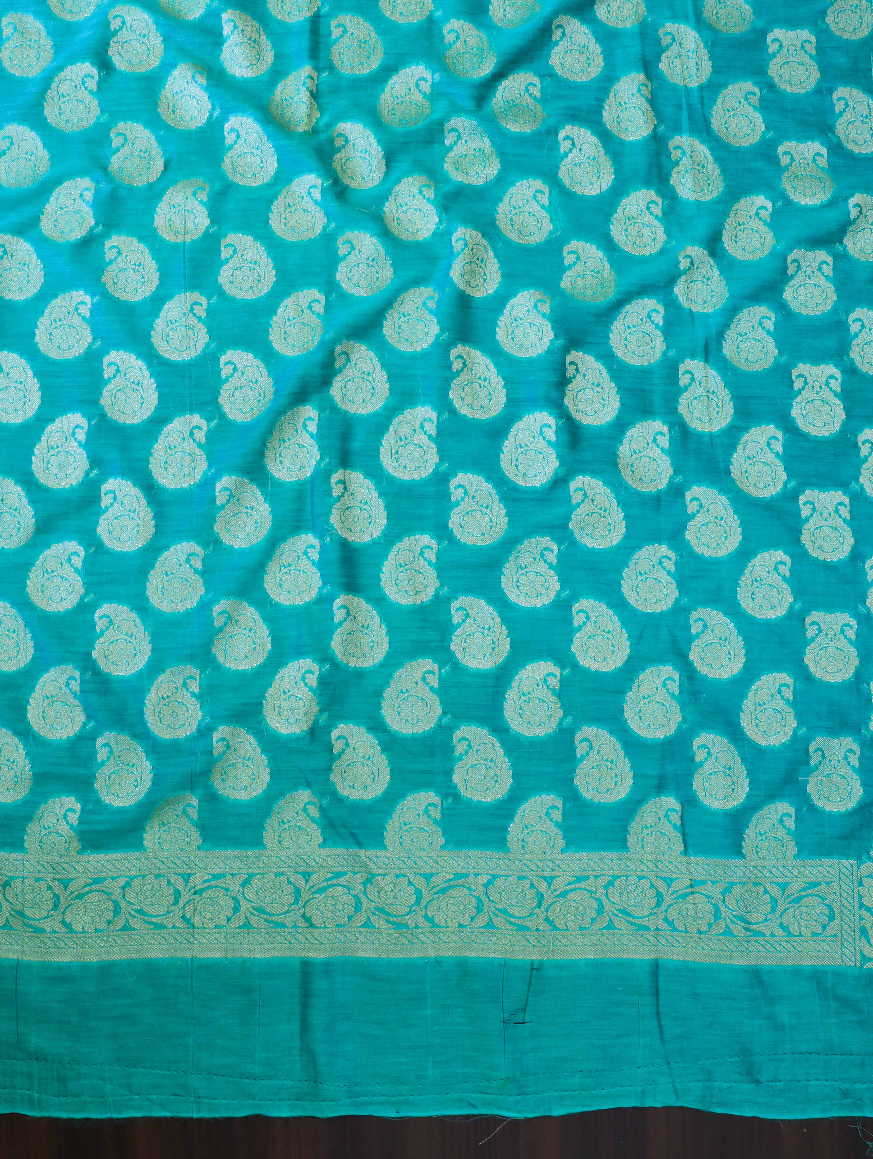 Banarasee Cotton Silk Zari Buta Work Salwar Kameez Fabric With Dupatta Set-Turquoise Green