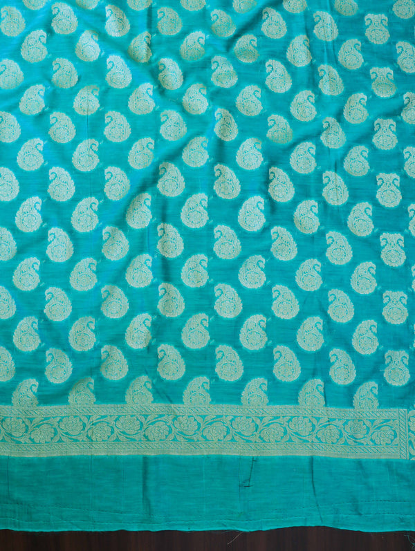 Banarasee Cotton Silk Zari Buta Work Salwar Kameez Fabric With Dupatta Set-Turquoise Green