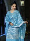Banarasee Cotton Silk Zari Work Salwar Kameez Fabric With Dupatta Set-Light Blue