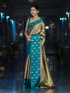 Banarasee Handloom Soft Silk Saree With Zari Weaving & Contrast Border-Gold & Green