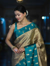 Banarasee Handloom Soft Silk Saree With Zari Weaving & Contrast Border-Gold & Green