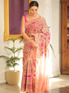 Banarasee Handloom Chanderi Saree With Embroidery Work-Pink