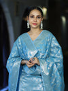 Banarasee Cotton Silk Zari Work Salwar Kameez Fabric With Dupatta Set-Light Blue