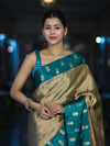 Banarasee Handloom Soft Silk Saree With Zari Weaving & Contrast Border-Gold & Green