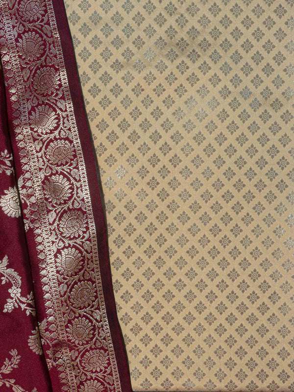 Banarasee Brocade Salwar Kameez Fabric With Art Silk Dupatta Set-Beige & Maroon