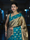 Banarasee Handloom Soft Silk Saree With Zari Weaving & Contrast Border-Gold & Green