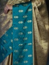 Banarasee Handloom Soft Silk Saree With Zari Weaving & Contrast Border-Gold & Green