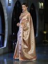 Banarasee Handloom Tissue Saree With Zari Woven Design & Lace Border-Peach