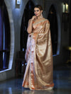 Banarasee Handloom Tissue Saree With Zari Woven Design & Lace Border-Peach