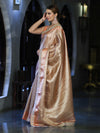 Banarasee Handloom Tissue Saree With Zari Woven Design & Lace Border-Peach