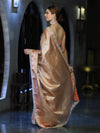 Banarasee Handloom Tissue Saree With Zari Woven Design & Lace Border-Peach