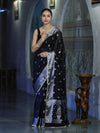 Banarasee Semi Chiffon Saree With Meena Work Silver Zari Border & Lace-Black