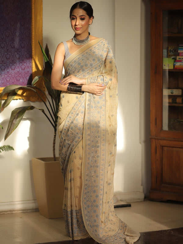 Banarasee Pure Georgette Saree With Embroidery Work-Beige