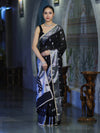 Banarasee Semi Chiffon Saree With Meena Work Silver Zari Border & Lace-Black