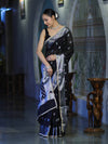 Banarasee Semi Chiffon Saree With Meena Work Silver Zari Border & Lace-Black