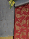 Banarasee Brocade Salwar Kameez Fabric With Cotton Silk Dupatta-Slate Blue & Red