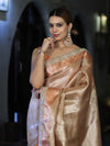 Banarasee Handloom Tissue Saree With Zari Woven Design & Lace Border-Peach