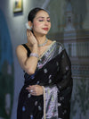 Banarasee Semi Chiffon Saree With Meena Work Silver Zari Border & Lace-Black