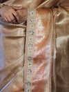Banarasee Handloom Tissue Saree With Zari Woven Design & Lace Border-Peach