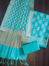 Banarasee Cotton Silk Zari Buta Work Salwar Kameez Fabric With Dupatta Set-Turquoise Green