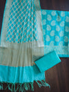 Banarasee Cotton Silk Zari Buta Work Salwar Kameez Fabric With Dupatta Set-Turquoise Green