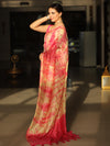 Banarasee Handloom Chanderi Shibori Dyed Saree With Embroidery Work-Pink