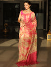 Banarasee Handloom Chanderi Shibori Dyed Saree With Embroidery Work-Pink