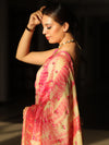Banarasee Handloom Chanderi Shibori Dyed Saree With Embroidery Work-Pink