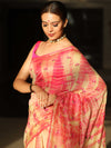 Banarasee Handloom Chanderi Shibori Dyed Saree With Embroidery Work-Pink