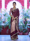 Banarasee Handloom Semi Silk Saree With Zari Buti Design & Lace Border-Wine