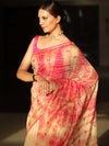 Banarasee Handloom Chanderi Shibori Dyed Saree With Embroidery Work-Pink
