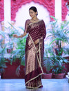 Banarasee Handloom Semi Silk Saree With Zari Buti Design & Lace Border-Wine