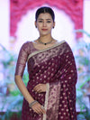 Banarasee Handloom Semi Silk Saree With Zari Buti Design & Lace Border-Wine