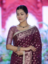 Banarasee Handloom Semi Silk Saree With Zari Buti Design & Lace Border-Wine