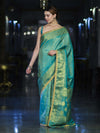 Banarasee Handloom Shimmer Silk Saree With Buti Design Floral Border & Lace-Turquoise Green