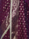 Banarasee Handloom Semi Silk Saree With Zari Buti Design & Lace Border-Wine