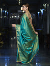 Banarasee Handloom Shimmer Silk Saree With Buti Design Floral Border & Lace-Turquoise Green