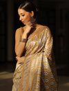 Banarasee Linen Cotton Digital Print Zari Border Saree-Beige